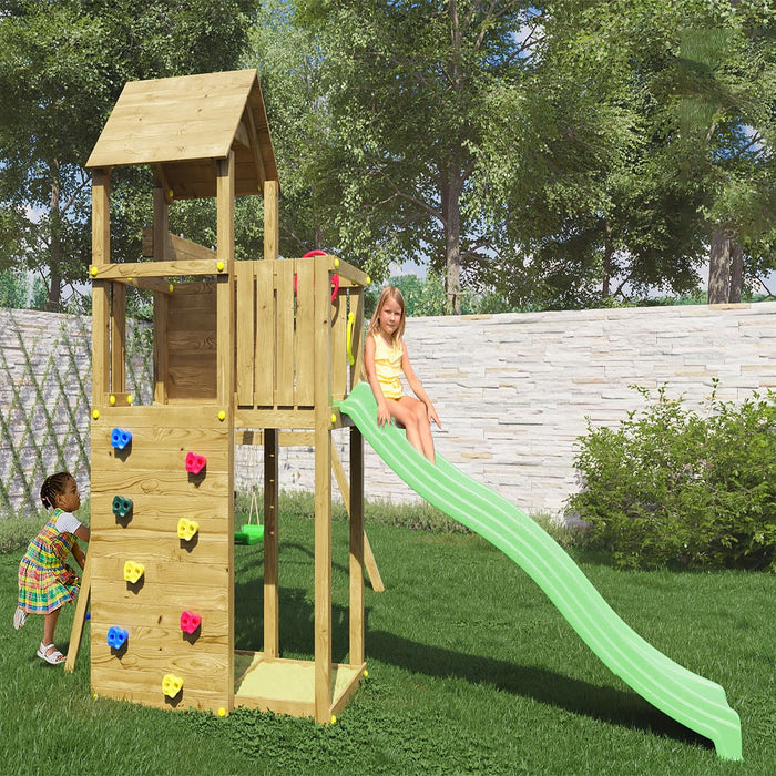 Fungoo BOOMER3 Spielturm mit Rutsche 2 Schaukel Kletterwand 2 Sandkasten Klettern