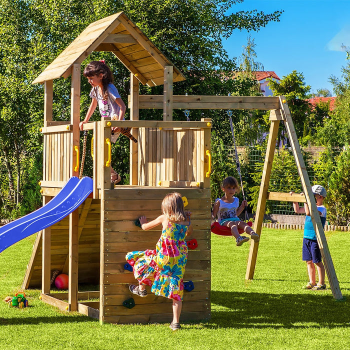 Fungoo CAROL3 Spielturm mit Rutsche Schaukel Kletterwand Klettern