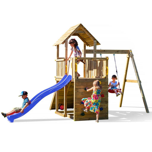 Fungoo CAROL3 Spielturm mit Rutsche Schaukel Kletterwand Outdoor