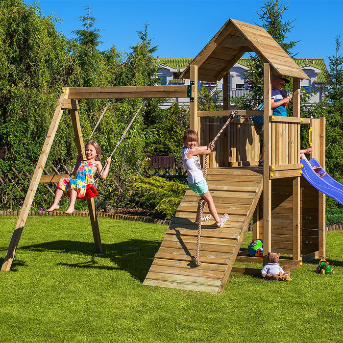 Fungoo CAROL3 Spielturm mit Rutsche Schaukel Kletterwand Spielen
