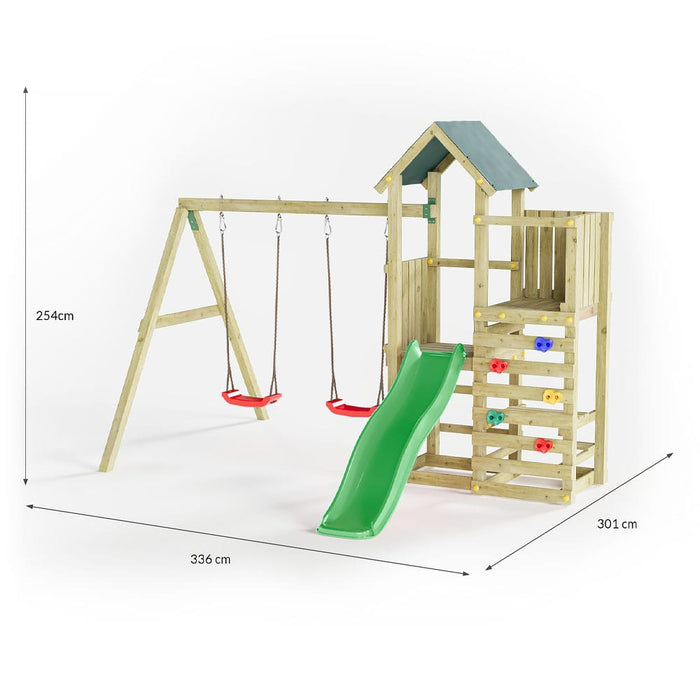 Fungoo CHESTER 3 Spielturm mit Rutsche 2 Schaukel Kletterwand Kinder