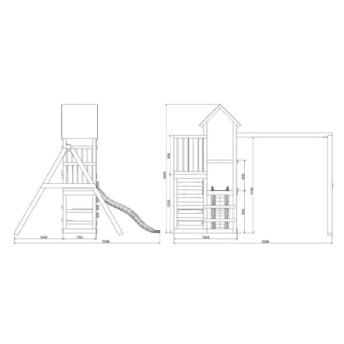 Fungoo CHESTER 3 Spielturm mit Rutsche 2 Schaukel Kletterwand Klettern
