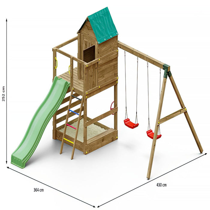 Fungoo JARCAS 4 Spielturm mit Rutsche 2 Schaukel Sandkasten Garten