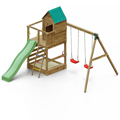 Fungoo JARCAS 4 Spielturm mit Rutsche 2 Schaukel Sandkasten Kinder