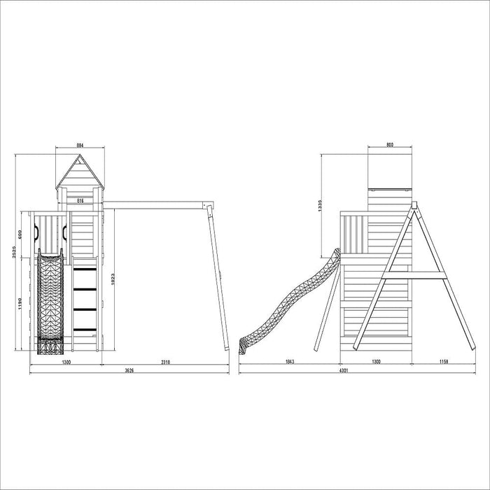 Fungoo JARCAS 4 Spielturm mit Rutsche 2 Schaukel Sandkasten Outdoor