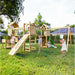 Fungoo OPTIMIZER Spielturm mit Rutsche 2 Schaukel Kletterwand Sandkasten Haengebruecke Holz