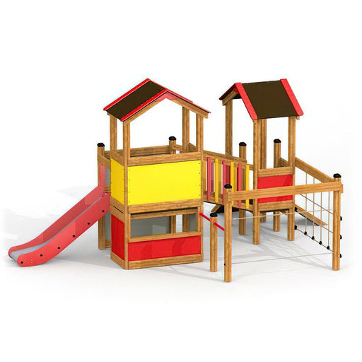 Spielturm Mick, aus Holz Lärche, kletter, Gewerbefabrik